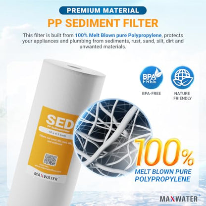 Max Water 5 Micron 10 x 4.5 Whole House Sediment Water Filter Replacement Cartridge Compatible With DGD-5005, AP810, SDC-45-1001, HD-950A, WFHD13001B, 2-Pack - size: 2, style: 5 Micron