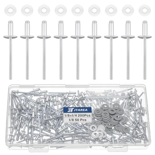 250pcs 1/8" x 1/4" Silver Aluminum Pop Rivets with Stainless Steel Washers 3.2 x 6.4mm Blind Rivet Assortment Kit - size: 1/8*1/4