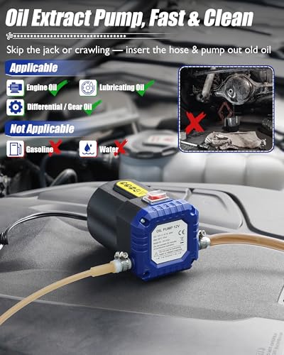Oil Extractor Pump 12V 80W, Upgraded DIY Oil Change Pump w/ Auto Overload - color: Blue