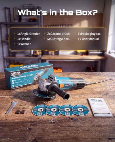 SEESII Angle Grinder 4-1/2 inch, 1200W Power Electric Grinder Tools - color: Blue