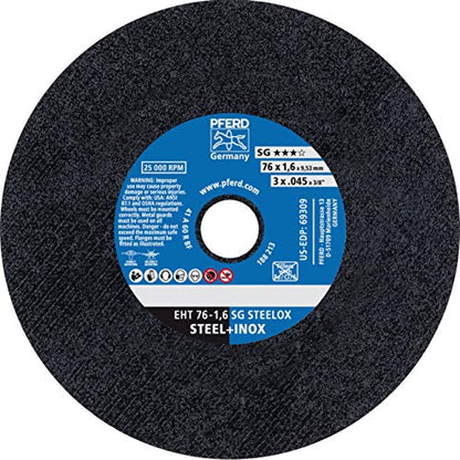 PFERD Die Grinder Cut-Off Wheel, 3" x .045 x 3/8, SG STEELOX, Type 1, Aluminum Oxide - Part 69309