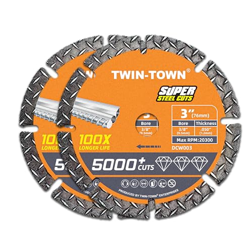TWIN-TOWN 3 Inch Diamond Cutting Wheel for Metal with 3/8 Inch Arbor-2PCS - style: 3 x 3/8" 2PCS