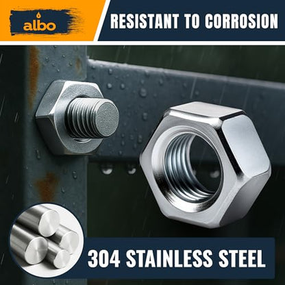 ALBO 20 PCS 1/2-13 Hex Nuts – Stainless Steel 304 SAE Nuts Set in Reusable Box – Heavy-Duty Hardware for Automotive & DIY – 1/2 Nuts, SAE Nut Assortment - size: 1/2"-13, 20pcs