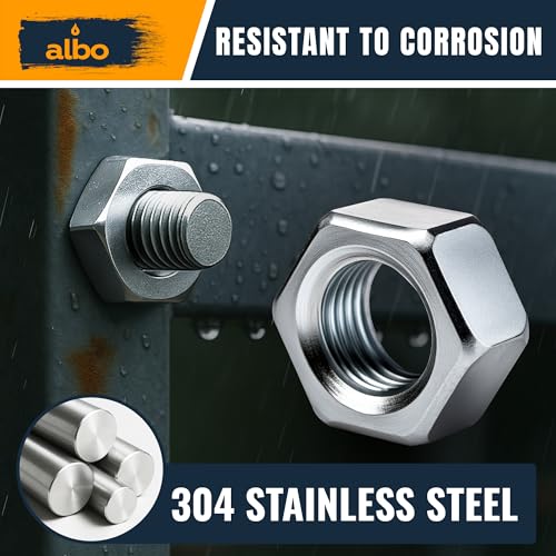 ALBO 250 PCS SAE Hex Nuts Assortment – Stainless Steel 304 Hardware Set (#2-56 to 1/2"-13) – SAE Nut Assortment in Organizer Box – 1/4 20 Nut, 3/8 Nuts, 1/2 Nuts, etc. - size: SAE Set 250pcs