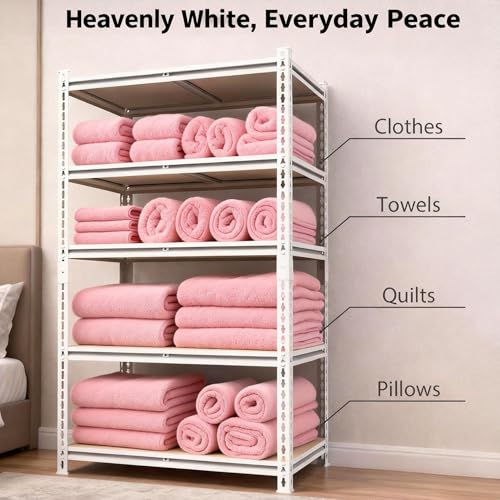 White 72"h *35.12"w*15.7"d Storage Shelves Shelving: Adjustable Metal 5-Heavy-Duty-Shelf (Unit)-Rack Industrial Utility Household Organizer/Systerm for Kitchen Pantry/Bedroom/Garage/Closet - size: 5T-72"H×35.12"W×15.82"D