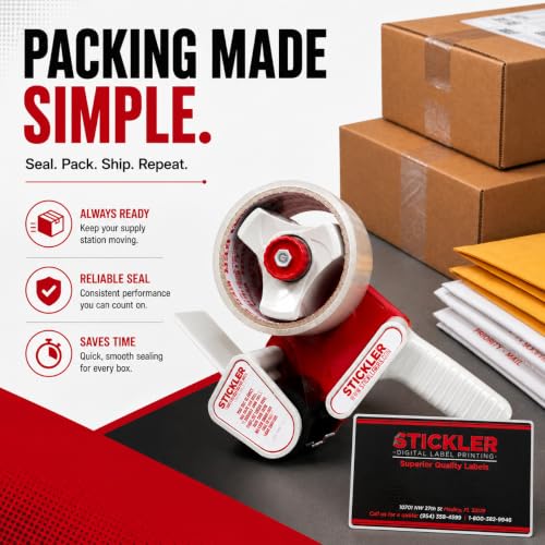 Stickler Heavy Duty Packing Tape Dispenser Gun (2 Pack) & 2 Packaging Tapes