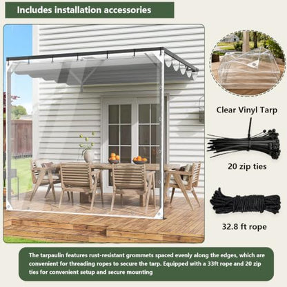 Clear Tarps Heavy Duty PVC, Transparent Tarp Durable Waterproof Dustproof Windproof, Tarpaulin with Grommets & Ropes for Greenhouse, Patio, Garden, Pavilion, Chicken, Porch, Outdoor（5' x 7'） - size: 5' x 7'（1.5x2.1m）