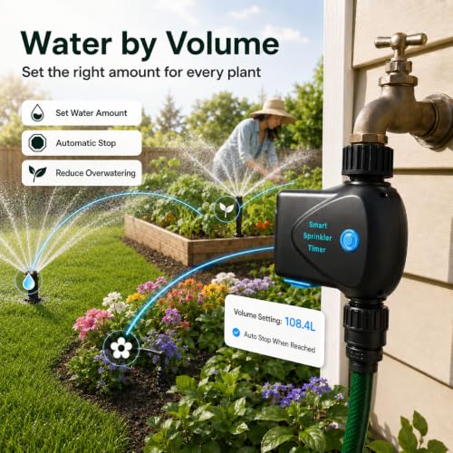 WiFi Water Timer with Built-in Flow Meter, Smart Garden Hose Controller, No Hub Required, 2.4GHz App Remote Control, Timed & Volume Watering, Rain Delay, IP65 Waterproof for Lawn Garden Greenhouse - style: WiFi Water Timer with Flow Meter