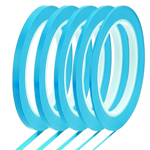BENECREAT 5 Rolls 5 Styles Fine Line Tape, High-Temp PVC Fine Line Fineline Masking Tape, Automotive Paint for Curves Cyan, 1/13, 1/8, 5/32, 1/5, 1/4 Inch - color: Cyan