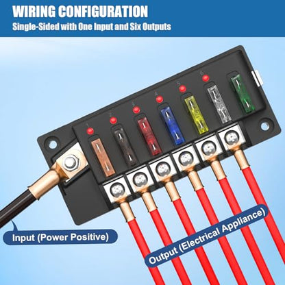 12V/24V 6-Circuit Waterproof Marine Fuse Box with LED Indicator, ATO Blade Fuse Block for Automotive, Marine, Truck, Car, Boat, RV - size: 6 Way Fuse Box