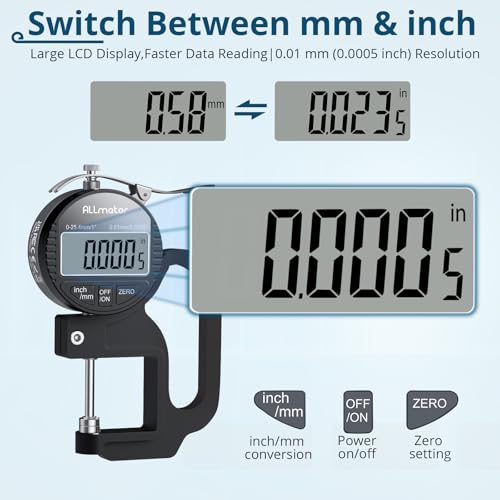 Digital Thickness Gauge 0-25.4mm,0.0005" Resolution with LCD Display - size: 0-25.4mm,0.01mm