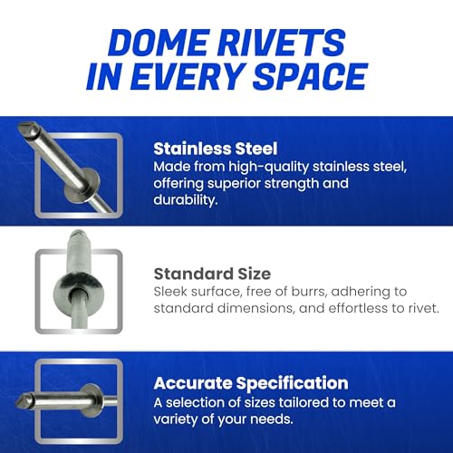 Fastenere Pop Rivets - 1/4" x 3/4" (25pcs) Heavy Duty, Open-End, Stainless Steel, Dome-Head Blind Rivets, Corrosion-Resistant, High Tensile & Shear Strength, 8-12 Gap 0.626"-0.750" - size: 1/4" x 3/4" (8-12) (25 Pack)