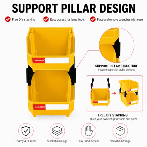 6 Pack Stackable Plastic Parts Bins, 5x4x3 in, Yellow - color: Yellow-6 Pack, size: 5"x4"x3"