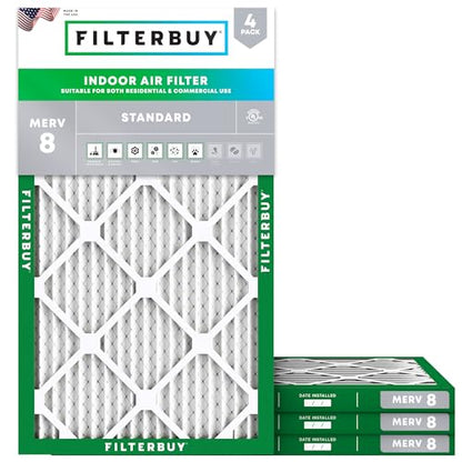 Filterbuy 9.75x23.75x1 Air Filter MERV 8 Dust & Allergy Defense (4-Pack) - size: 9.75x23.75x1