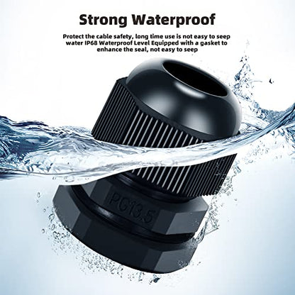 Cable Gland 20 Pack Plastic Waterproof Adjustable Connector 6-12mm PG13.5 Strain Relief Cord Connectors Joints Nylon with Gaskets - size: PG13.5(20-pack)