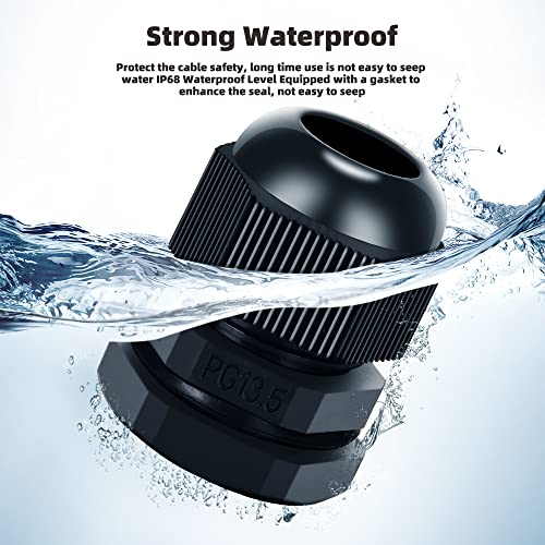 Cable Gland 20 Pack Plastic Waterproof Adjustable Connector 6-12mm PG13.5 Strain Relief Cord Connectors Joints Nylon with Gaskets - size: PG13.5(20-pack)