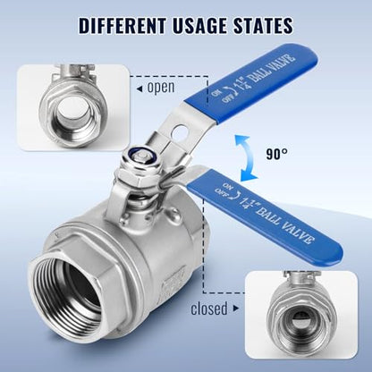 2 Pack 1-1/4" Ball Valves NPT Female Valve 304 Stainless Steel Full Port Locking Ball Valve Handle, Heavy Duty Shut Off Valve for Home and Industrial (1-1/4 Inch) - size: 1-1/4 Inch