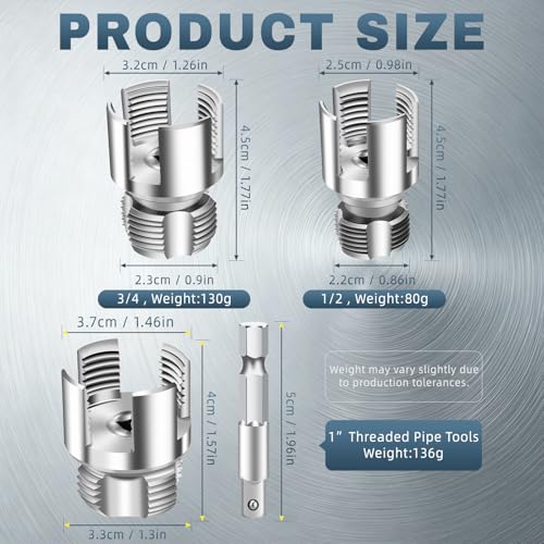 3Pcs Internal & External Pipe Threading Tool Set, 1/2" 3/4" 1" PVC Plastic Pipe Threader Kit, Electric Drill Compatible Thread Cutting Tool for Plumbing Repair & Household DIY Projects