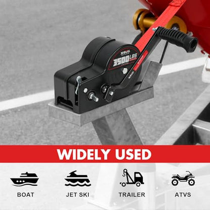 X-BULL Heavy Duty Boat Trailer Winch 3500 LBS 32FT Strap New Upgraded Quick-Connect Handle and Enclosed Housing, 2-Way Ratchet 4:1/8:1 Gear Winch for Boat, Truck, Trailer, RV, ATV, Jet Ski - size: 3500 LBS