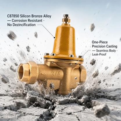 3/4" Pressure Reducing Valve LF25AUB‑Z3, Integrated Cast Copper Silicon Alloy for Cold & Hot Water Systems, 33℉‑160℉, 25‑75 psi, Max 300 psi, NPT Female Union x NPT Female Outlet, 10‑Year Warranty
