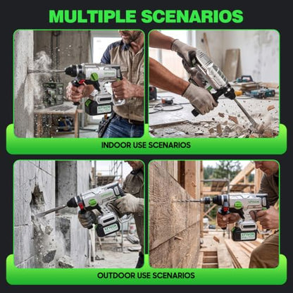 Cordless Hammer Drill, 2.6J Brushless with Batteries for Demolition