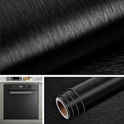 Livelynine 15.8X197 Black Stainless Steel Peel and Stick Contact Paper for Countertops Appliances Kitchen Cabinet Wallpaper Waterproof Brushed Metal Vinyl Wrap for Fridge Refrigerator Laminate Sheet - size: 15.8"W x 197"L