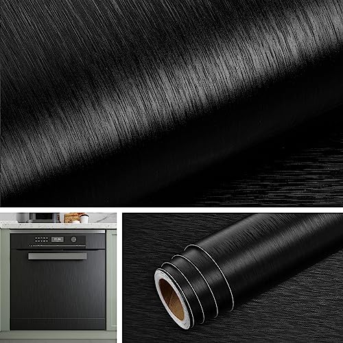 Livelynine Brushed Black Peel and Stick Wallpaper Stainless Steel Contact Paper for Appliances Dishwasher Refrigerator Door Covers Fridge Vinyl Wrap Waterproof Kitchen Counter Top Cover 15.8x78.8 - size: 15.8"W x 78.8"L