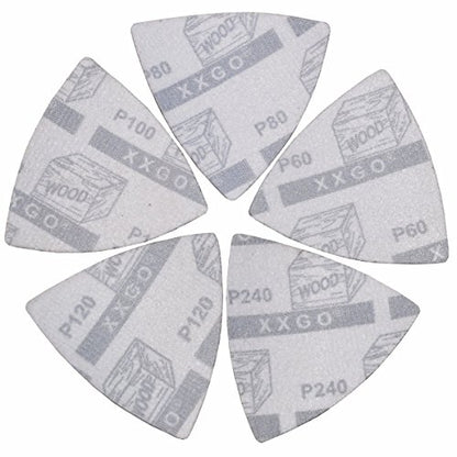 XXGO 55 Pcs 80mm 3-1/8 Inch Triangular Oscillating Multi Tool Sanding Pads - size: 3-1/8 Inch Triangle - Mix Grit - 55 Pcs