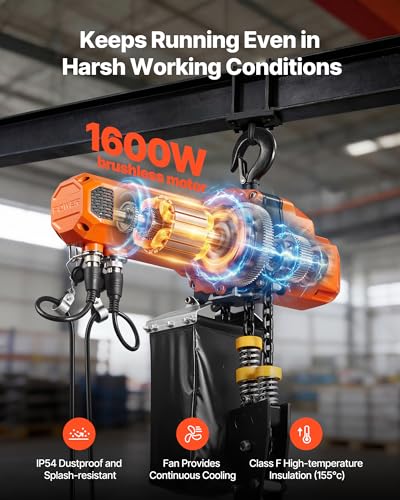 VEVOR 2-Speed Electric Chain Hoist 2200 lbs, 20ft Lifting Height, 120V 60Hz Single Phase Overhead Crane with 15 ft Wired Remote Control, G100 Chain Electric Lift Hoist for Factory, Warehouse, Garage