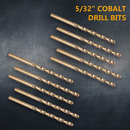 POWERTEC 5/32" Cobalt Drill Bits - 10 Pack - 3-1/8" Length - M35 HSS Jobber Length Twist Bits with 135° Tip for Drilling Wood, Metal, Stainless Steel, Nickel Alloy, Cast Iron & Plastic (QDB2016) - style: 10PK 5/32" Cobalt Drill Bit (3-1/8" L)
