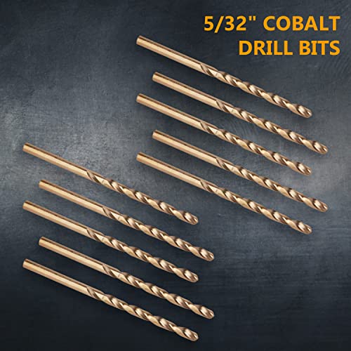 POWERTEC 5/32" Cobalt Drill Bits - 10 Pack - 3-1/8" Length - M35 HSS Jobber Length Twist Bits with 135° Tip for Drilling Wood, Metal, Stainless Steel, Nickel Alloy, Cast Iron & Plastic (QDB2016) - style: 10PK 5/32" Cobalt Drill Bit (3-1/8" L)