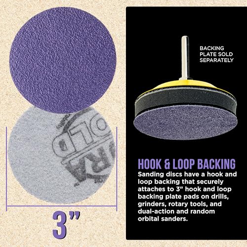 Dura-Gold Premium 60 Grit 3" Purple Film Ceramic Sanding Discs, Box of 20 - style: 60 Grit