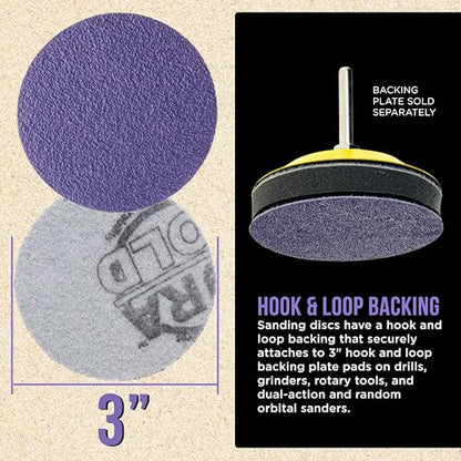 Dura-Gold Premium 60 Grit 3" Purple Film Ceramic Sanding Discs, Box of 20 - style: 60 Grit