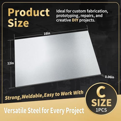 KickFry 16" x 12" Cold Rolled Steel Sheet, Carbon Steel Sheets Metal (C) - size: 16 x 12 inches - 1 Pack