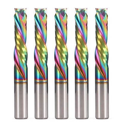 Up Down Compression Spiral Router Bit - 1/4 inch Shank 2-Flute CNC End Mill with DLC Coating, 1" Cutting Length Solid Carbide Compression CNC Bits Milling Cutter for Wood Engraving Grooving (5PCS)