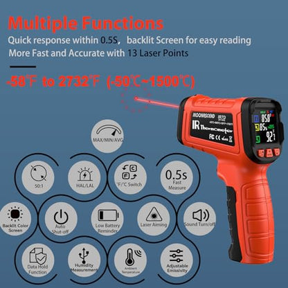 Temp Gun with Probe 2732°F IR Thermometer 50:1, Kiln Forge - color: Orange Black