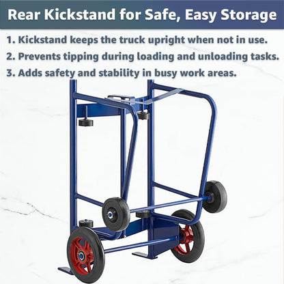 Heavy-Duty Commercial 900 lb Drum Hand Truck Dolly - Steel Cart with 10" Iron & 6" Rubber Wheels, Dual Handles, Kickstand Design for 30-85 Gallon Drums, Warehouse, Industrial Use - style: Support Bracket