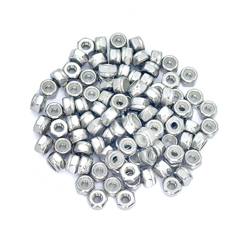 100Pcs 10#-24 Nylon Insert Hex Lock Nuts, 304 Stainless Steel Locknuts,Standard Inch Thread Nylock Nuts,Silver Tone - color: Silver, size: 10#-24