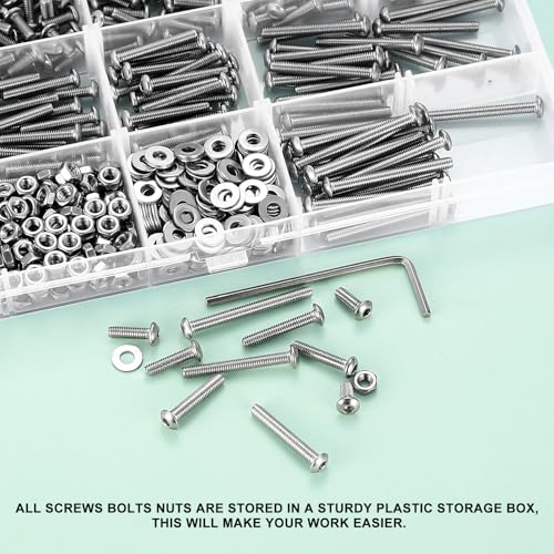 810 Pcs M3 Screws Kit, M3 Machine Screws and Nuts and Washers Set, Assorted Button Head Socket Cap Screws Nuts and Bolts Assortment Kit, Stainless Steel Metric Screw Assortment, Fully Threaded - size: M3