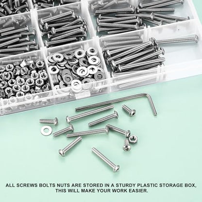 810 Pcs M3 Screws Kit, M3 Machine Screws and Nuts and Washers Set, Assorted Button Head Socket Cap Screws Nuts and Bolts Assortment Kit, Stainless Steel Metric Screw Assortment, Fully Threaded - size: M3
