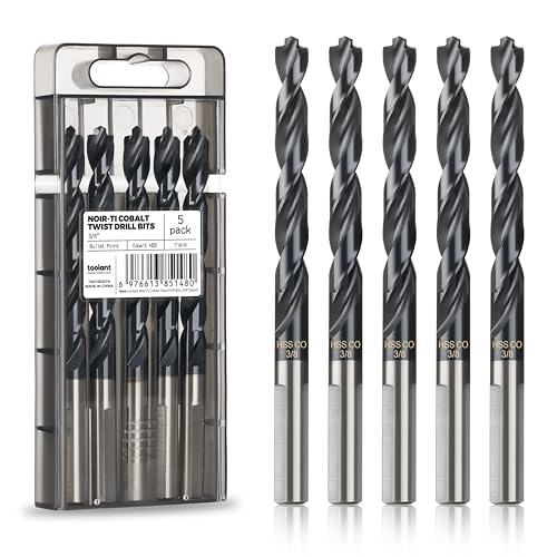 toolant 3/8" Cobalt Drill Bit Set(Pro) Titanium Aluminum Nitride Coated (TiAlN) with Bullet Point Tip, 5-Piece Bulk - size: 3/8 in (5pcs)