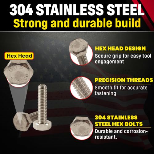 Chenango Supply 1/4-20 x 1 Stainless Hex Head Bolts - size: 1/4" X 1"