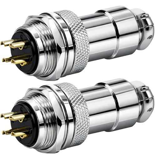 GX20 4 Pin Aviation Connector, 20mm Mounting Hole, 10A 125V Waterproof Metal Plug Socket, Zinc Alloy Nickel Plated, Widely Used for Industrial & Electrical Applications, 2-Pack - size: 20-4P