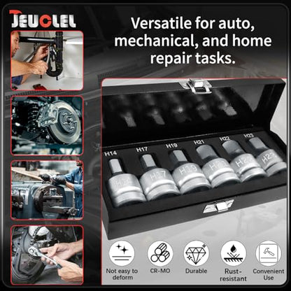 6PCS Hex Impact Bit Socket Set, 3/4" Drive Allen Socket Kit, Cr-Mo - size: 6PCS | Multi-Size Set