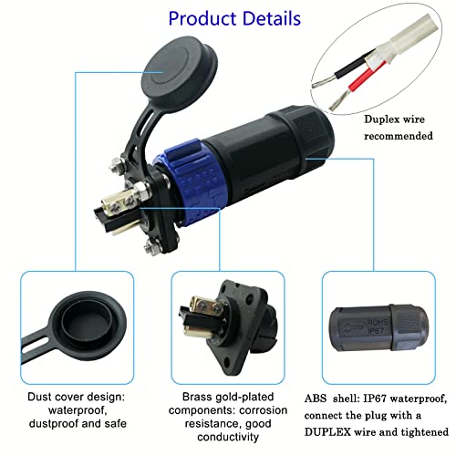 50 Amp Industrial Connector, 8AWG 2 Pin Waterproof IP67 Plug & Receptacle for Solar Array Charging RV Camper Trolling Motor (Blue) - style: Blue