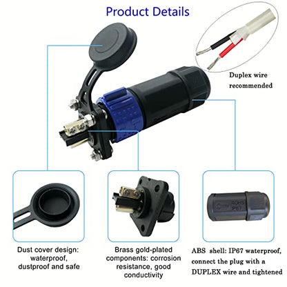 50 Amp Industrial Connector, 8AWG 2 Pin Waterproof IP67 Plug & Receptacle for Solar Array Charging RV Camper Trolling Motor (Blue) - style: Blue