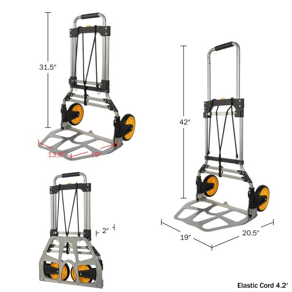 Dolly Cart with Collapsible Handle - Folding Hand Truck with 330lb Capacity - Foldable Cart with Wheels and Elastic Cord by Stalwart - size: 330lb Capacity