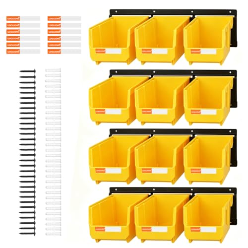 12pc Wall-Mounted Storage Organizer Set with Metal Rails Yellow - color: Yellow, size: V2-12Bins&4Rails