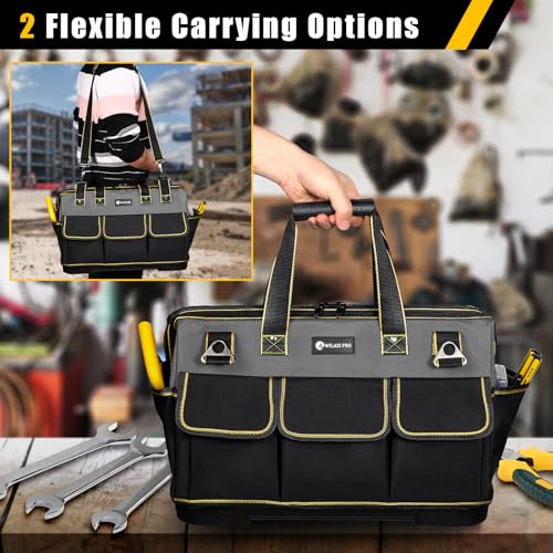 20 in Tool Bag For Men with Waterproof Molded Base, High Capacity Wide Mouth Tote, Construction Worker Electricians Tool Bags, Large Tool Bag Organizer for Men Women (Grey) - size: 20 inches