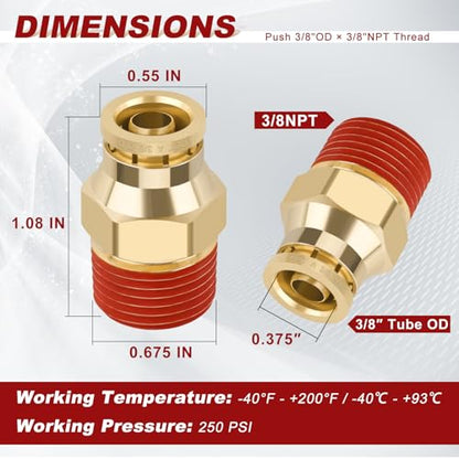 DOT Approved Male Straight Brass Union 3/8" Tube x 3/8" NPT, 4PCS - size: 3/8" OD x 3/8" NPT
